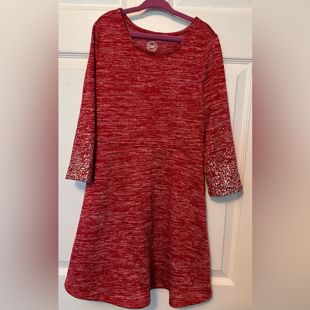 Girls Wonder Nation Red Dress w/ Silver Sparkle Bell Sleeves